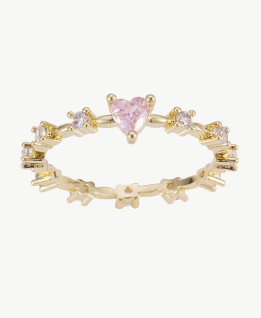 Anillo corazon rosa y crystal strass blanco